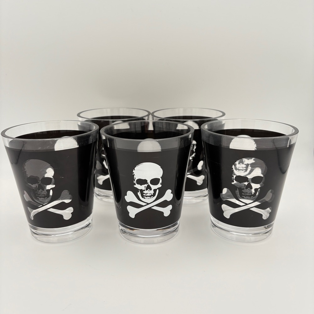 Set of 5 Halloween Acrylic Skull and Crossbones Glasses